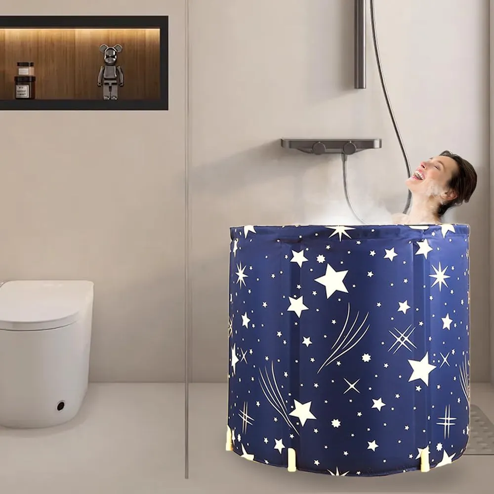 STARBRILLIANT Portable Foldable Bathtub, Collapsible Adult Travel Bath Tub for Camping, Home & Spa, Space-Saving Storage, Durable PVC Material (Starry Sky B, 27inch)