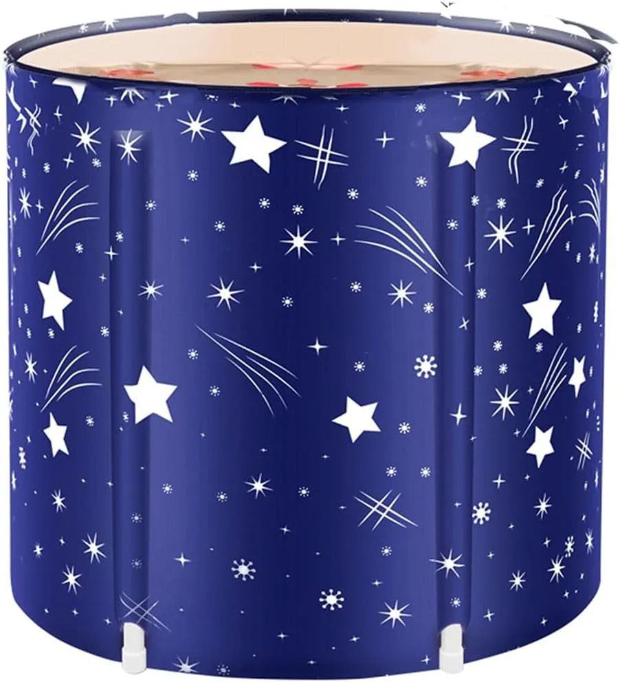 STARBRILLIANT Portable Foldable Bathtub, Collapsible Adult Travel Bath Tub for Camping, Home & Spa, Space-Saving Storage, Durable PVC Material (Starry Sky B, 27inch)