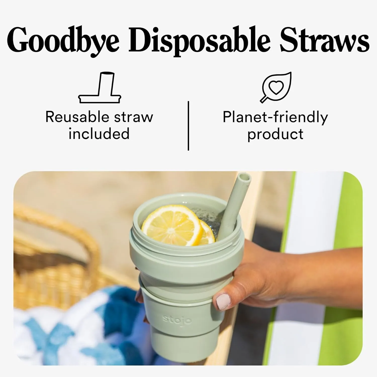 STOJO Collapsible Travel Cup - Reusable To-Go Pocket Size Silicone Bottle for Hot and Cold Drinks - Perfect for Camping - Microwave & Dishwasher Safe (Carbon, 24 Ounce (Pack of 1))