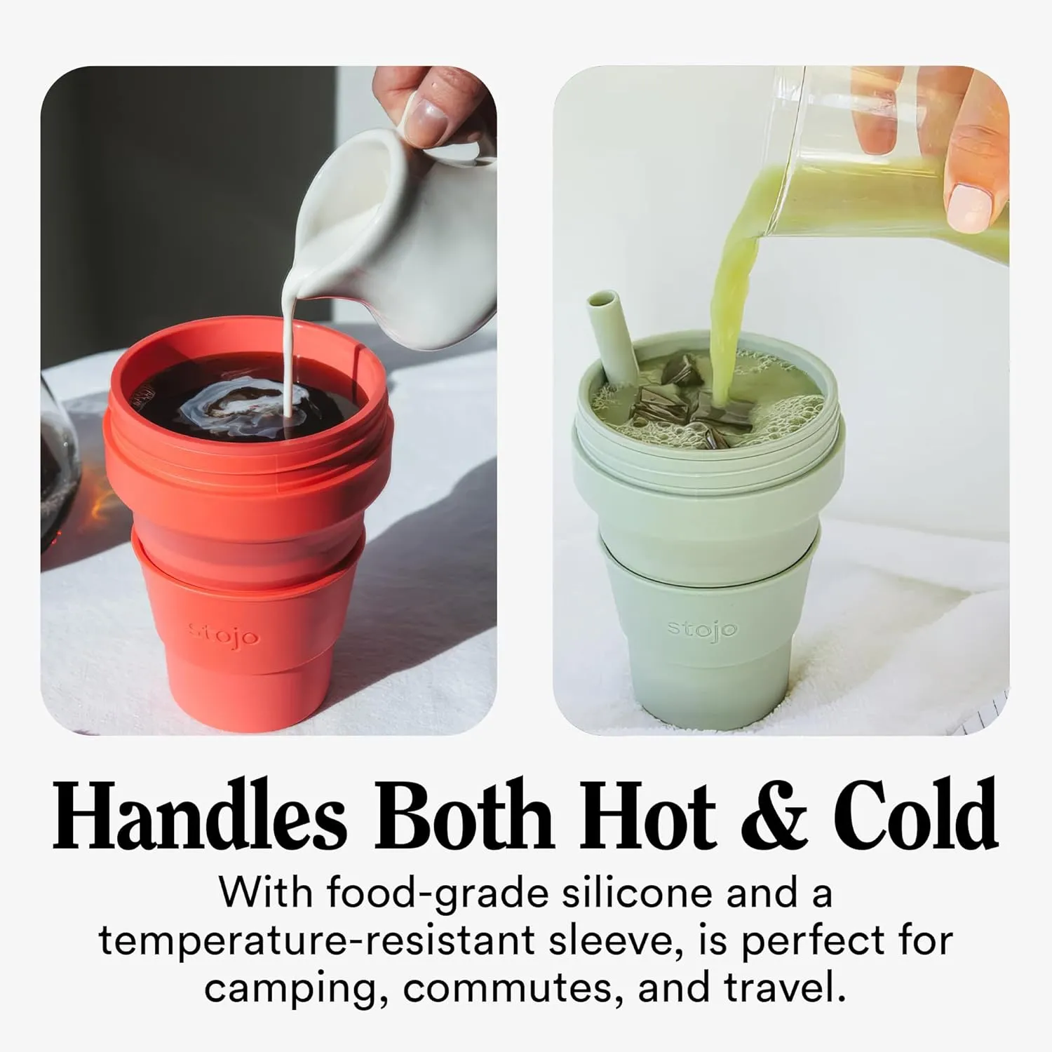 STOJO Collapsible Travel Cup - Reusable To-Go Pocket Size Silicone Bottle for Hot and Cold Drinks - Perfect for Camping - Microwave & Dishwasher Safe (Carbon, 24 Ounce (Pack of 1))