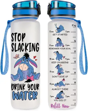 Stop Slacking Drink Your Water 32 Oz Water Track Bottle, Donkey Water Bottle With Time Marker, Movie Water Bottles, Motivational Insulated Water Bottle, Blue