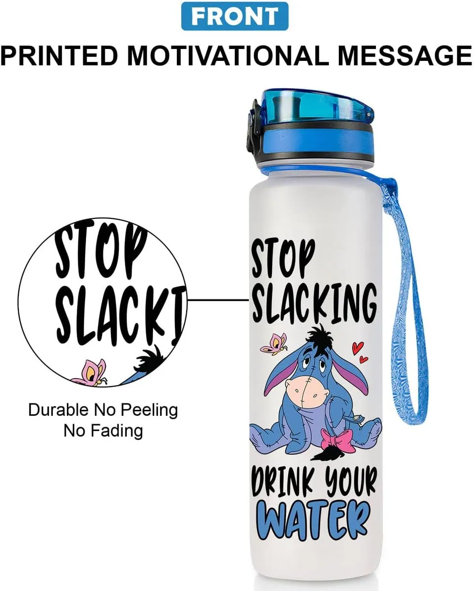 Stop Slacking Drink Your Water 32 Oz Water Track Bottle, Donkey Water Bottle With Time Marker, Movie Water Bottles, Motivational Insulated Water Bottle, Blue