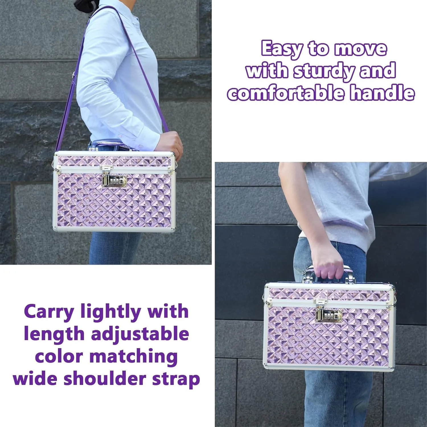 Storage Lock Box with Combination Lock, Lockable Medicine Storage Box, Empty First Aid Box, Security Lock Box, Multipurpose Locking Box for Home and Outdoor Use (Purple, Large)