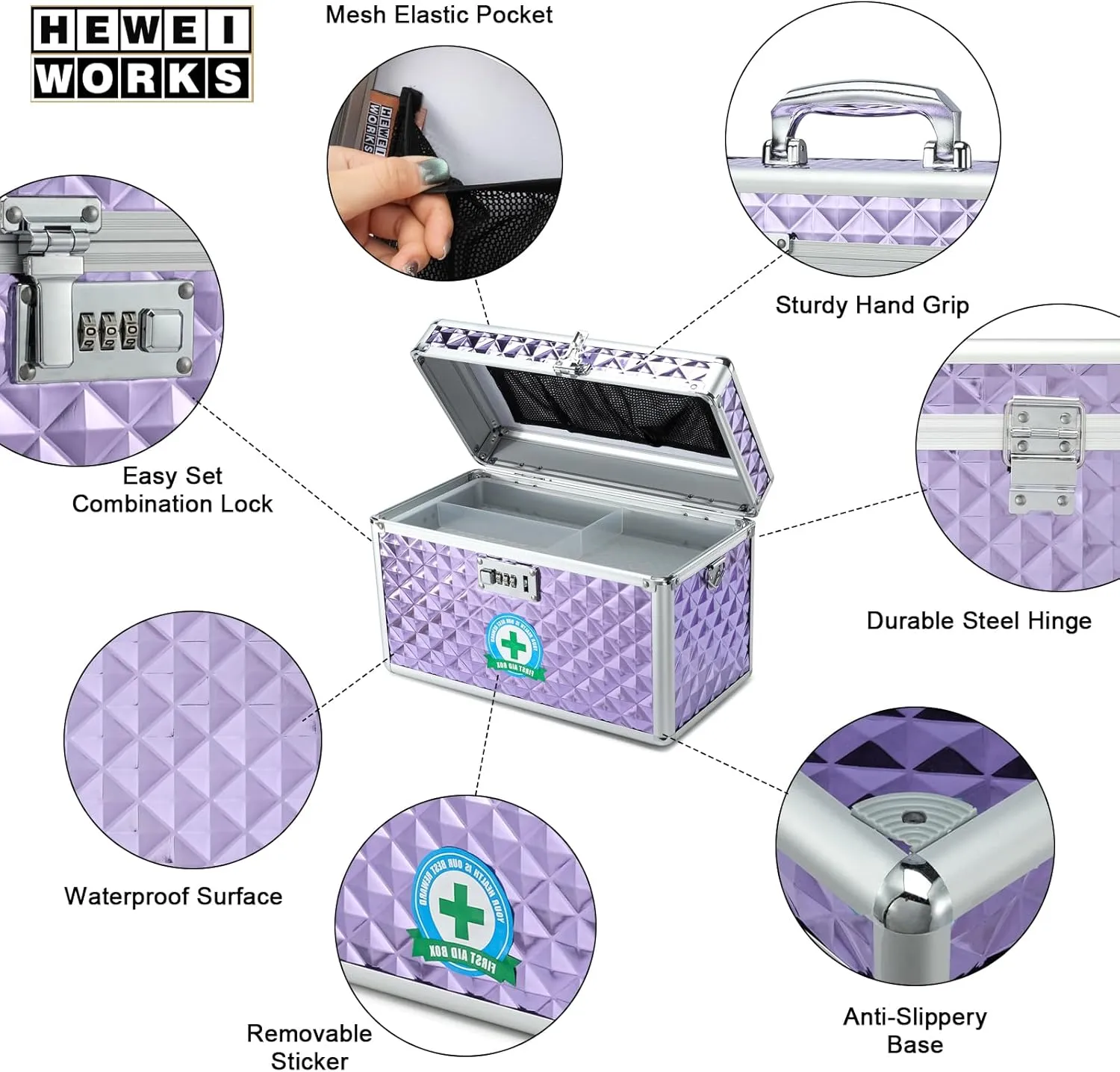 Storage Lock Box with Combination Lock, Lockable Medicine Storage Box, Empty First Aid Box, Security Lock Box, Multipurpose Locking Box for Home and Outdoor Use (Purple, Large)