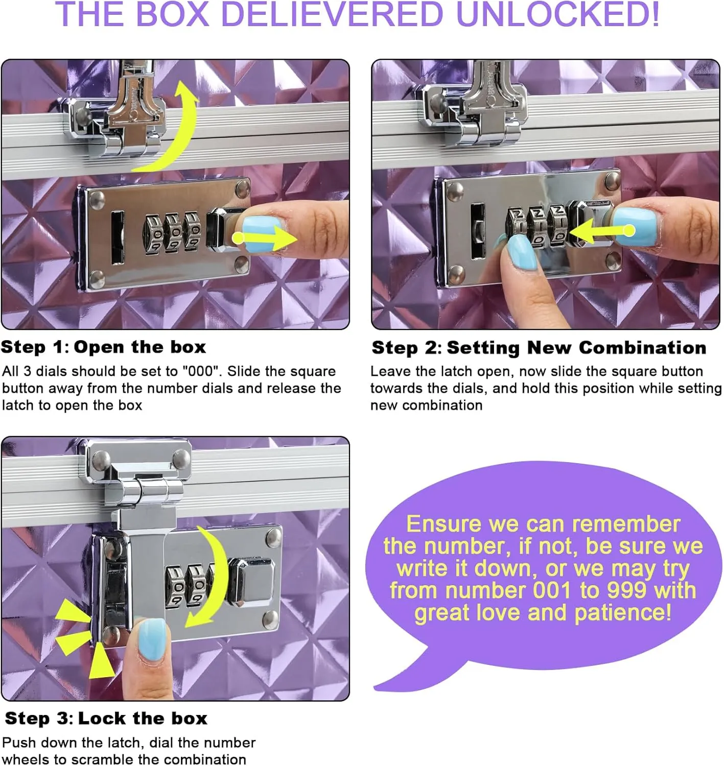 Storage Lock Box with Combination Lock, Lockable Medicine Storage Box, Empty First Aid Box, Security Lock Box, Multipurpose Locking Box for Home and Outdoor Use (Purple, Large)