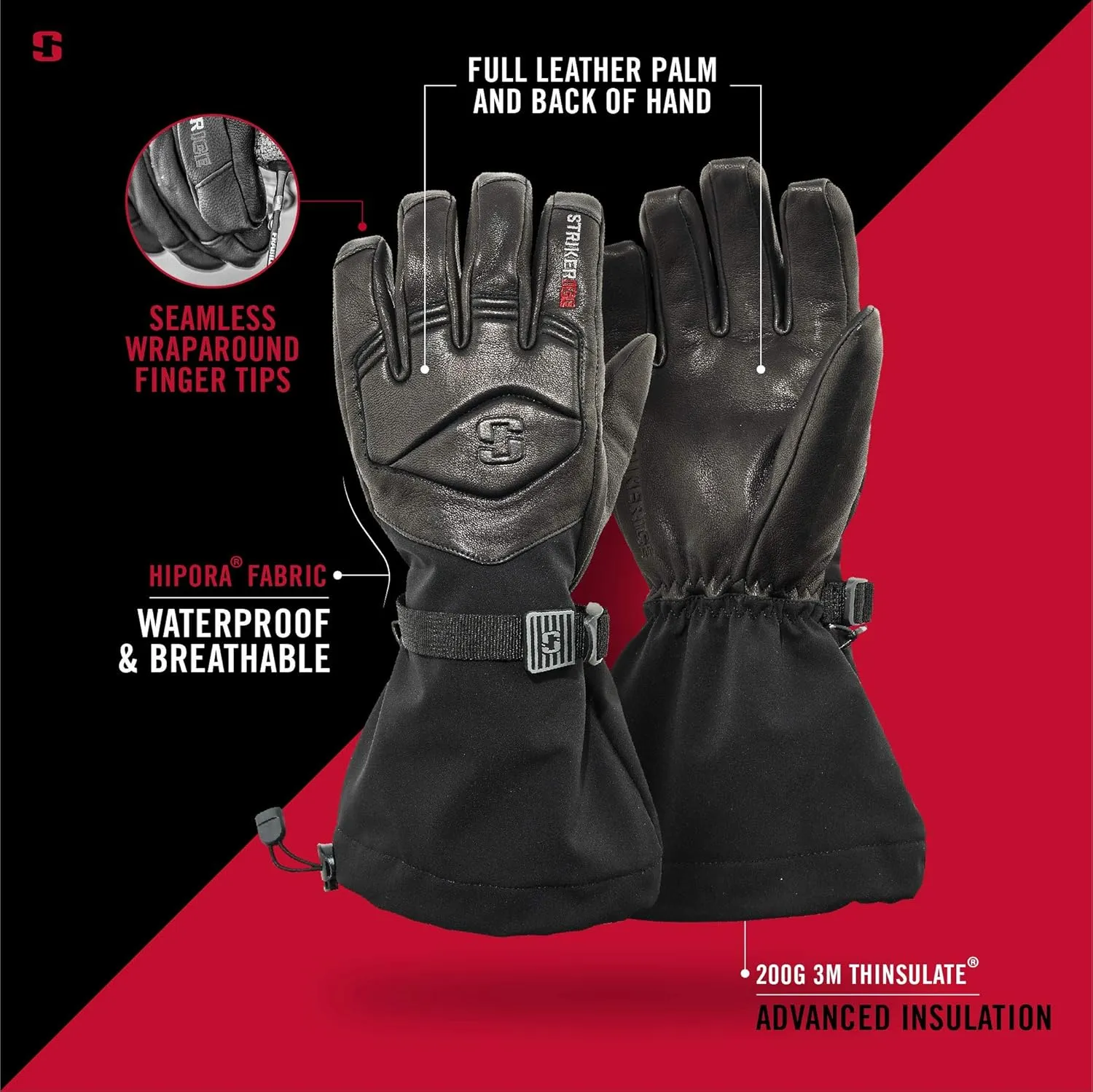 Striker Unisex Combat Waterproof Breathable Insulated Ice Fishing Gloves with Adjustable Wrist and Gauntlet Closure