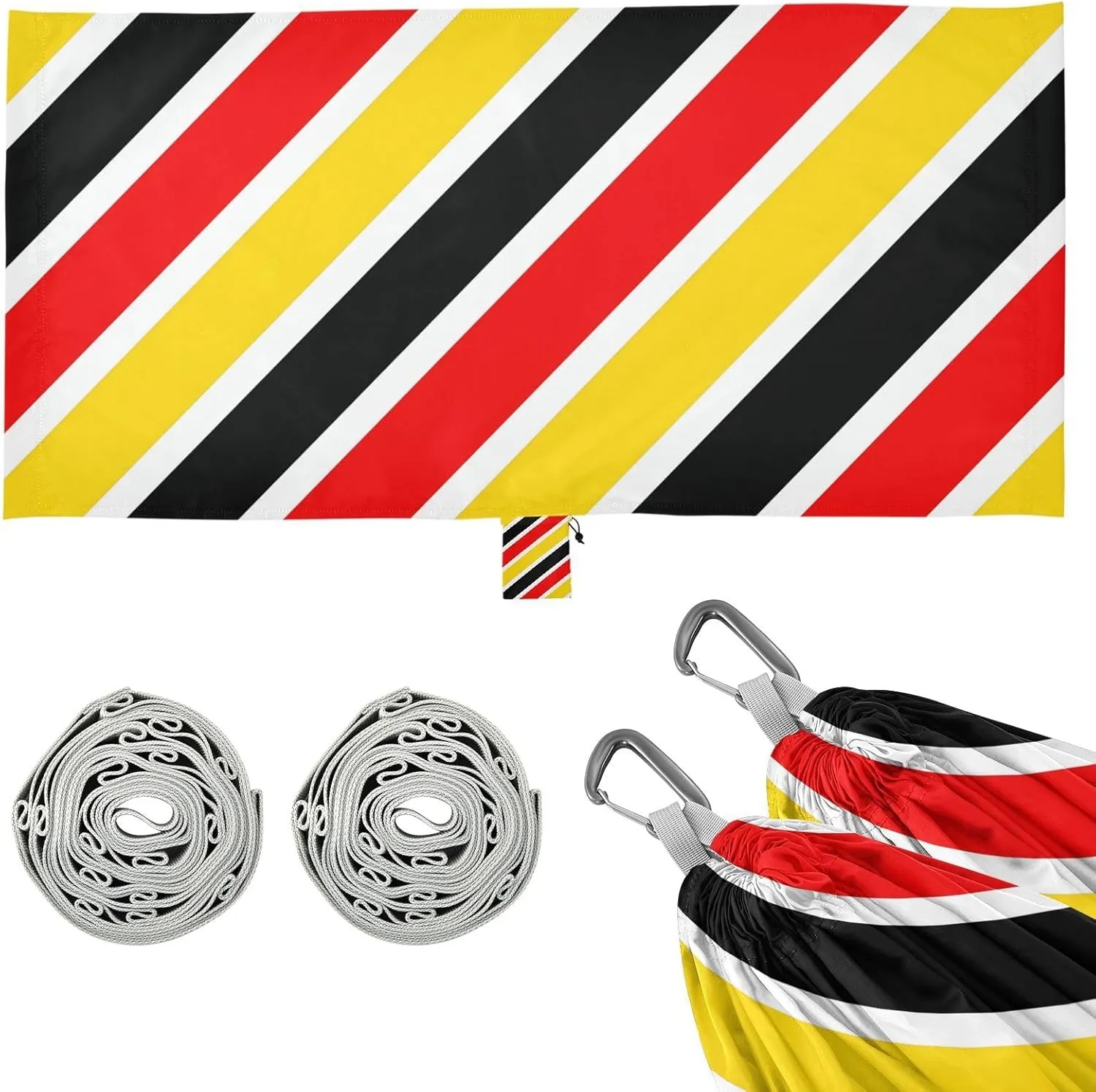 Stripe Black Red Yellow Aesthetics Outdoor Hammock with Portabl Carry Bag Backyard Hammock for Patio Backyard Lounge Base