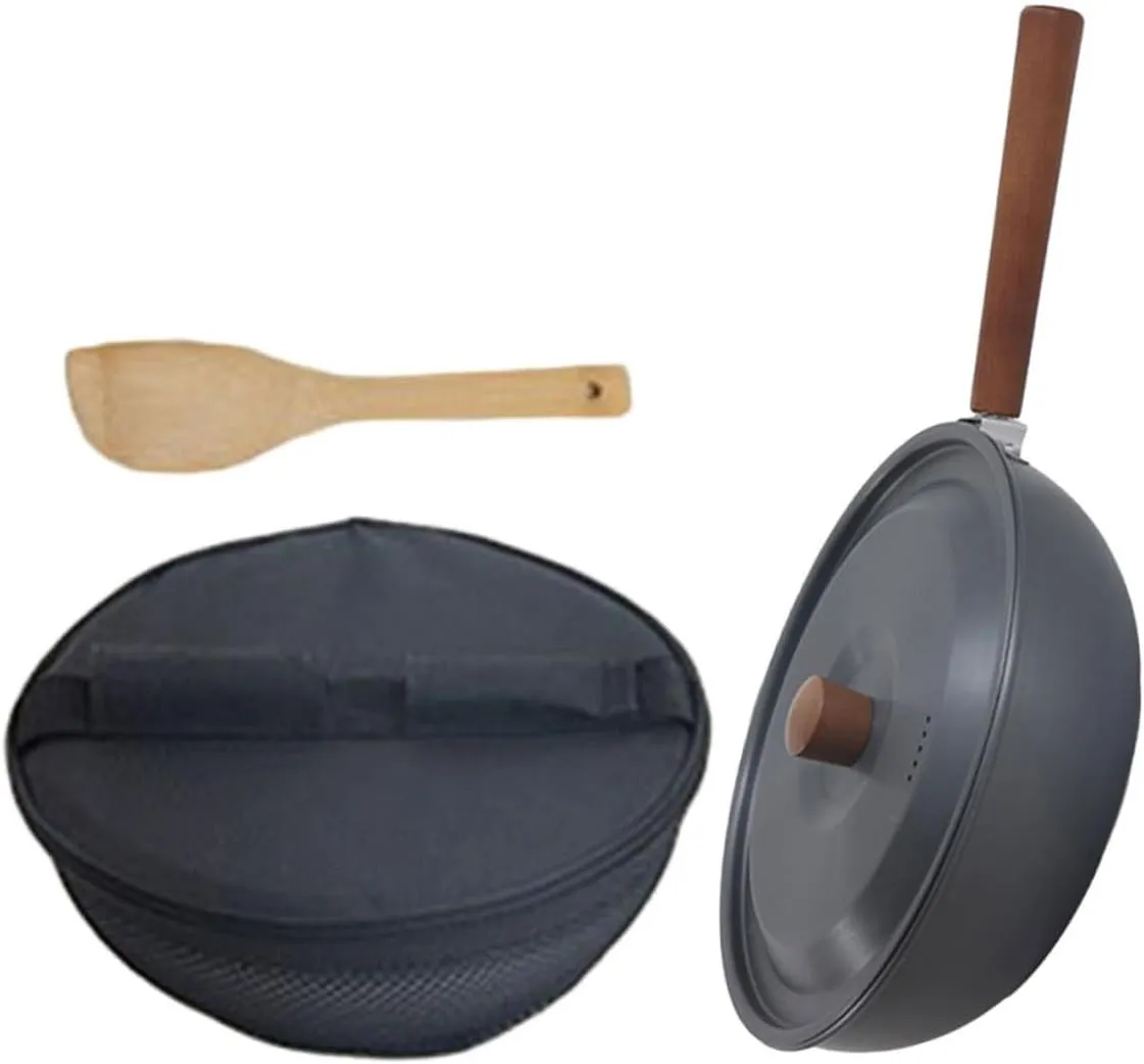 Sturdy Aluminum Camping Pot Nonstick Coating Picnic Skillet Portable Outdoor Fry Pan for Hiking