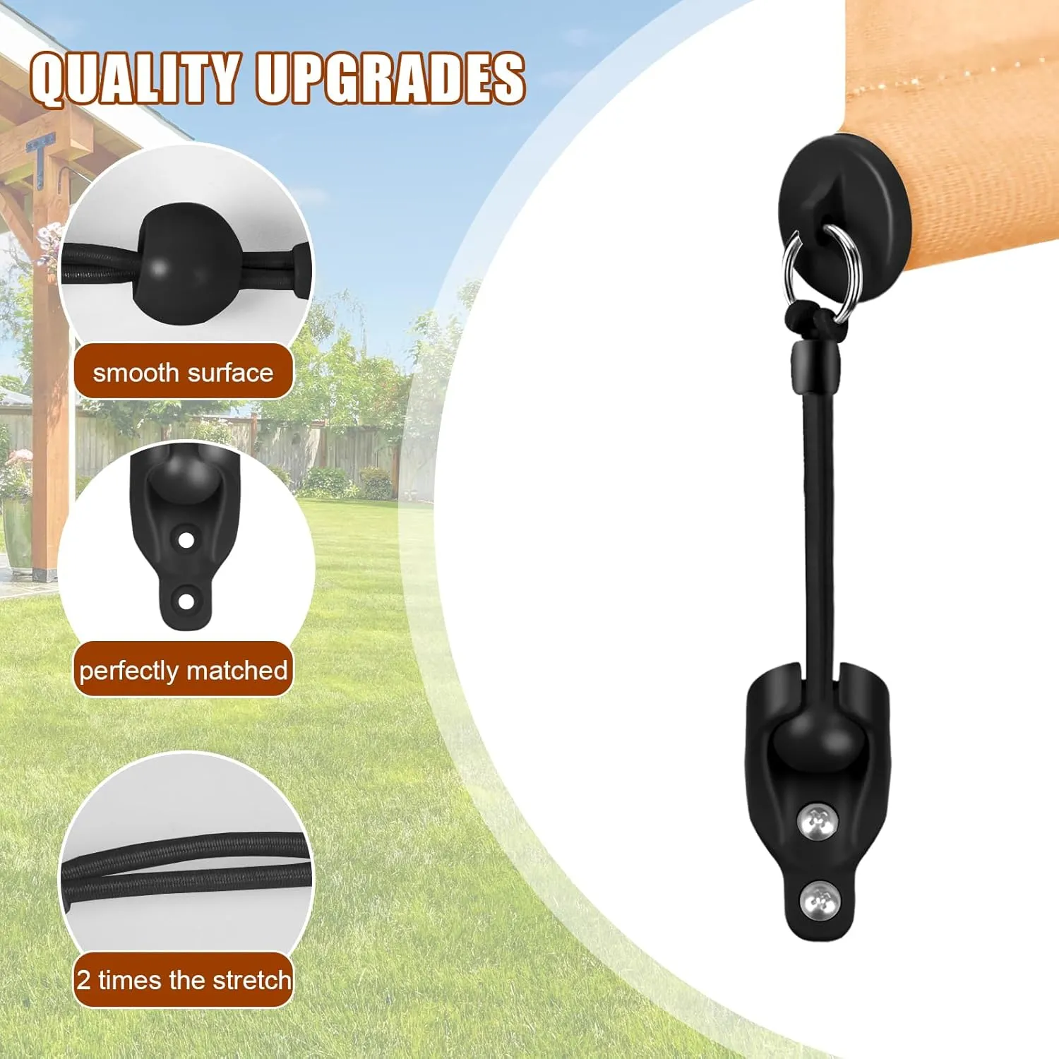 Sun Visor Parts Bungee kit and end Cover, Weather Resistance, for Coolaroo External Roller Shutter, Outdoor Shutter, Roller Shutter (Bungee Kit   End Cap 3 Set, Black)