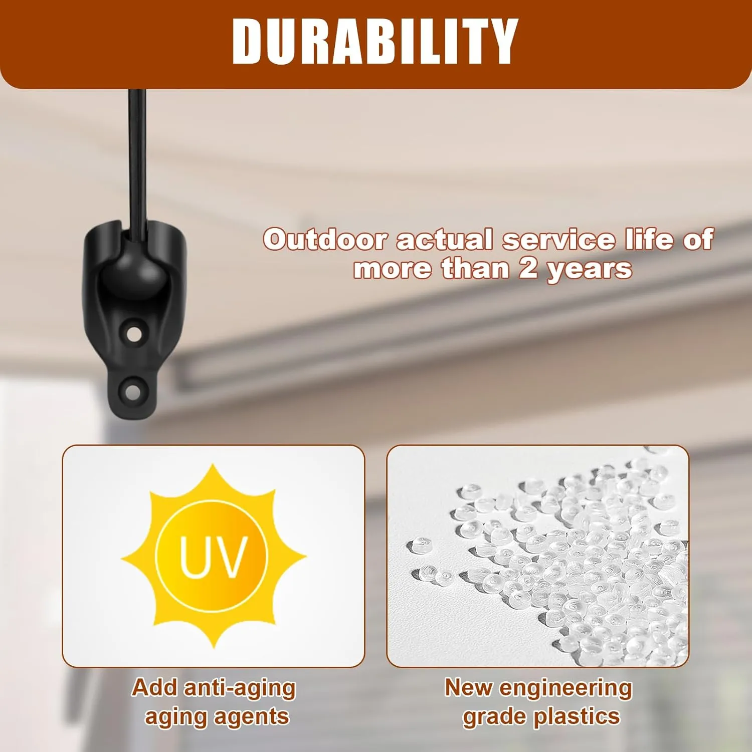 Sun Visor Parts Bungee kit and end Cover, Weather Resistance, for Coolaroo External Roller Shutter, Outdoor Shutter, Roller Shutter (Bungee Kit   End Cap 3 Set, Black)