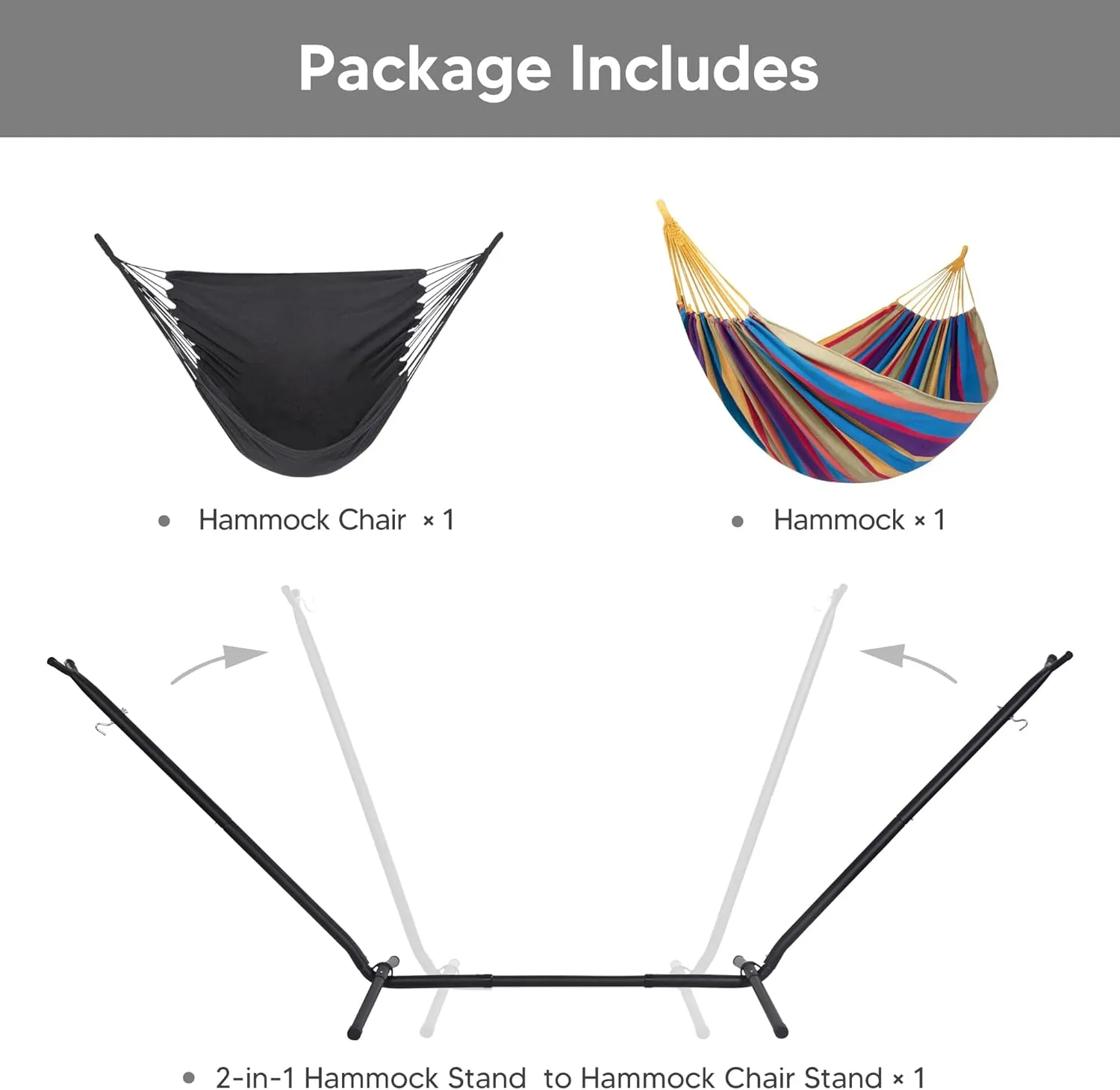 SUNCREAT 2-in-1 Convertible Backyard Fabric Hammock with Stand, Large Hammocks for Outside, Patent Pending, Purple Stripe
