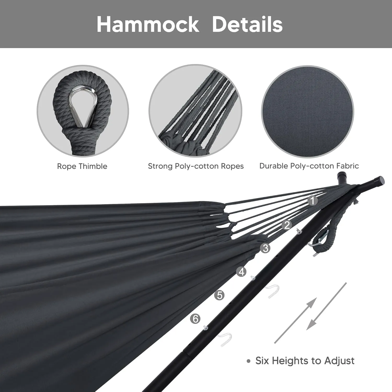SUNCREAT 2-in-1 Hammocks Convertible Portable Double Hammock with Stand Included, Outdoor Hammock and Stand, Patent Pending, Dark Grey