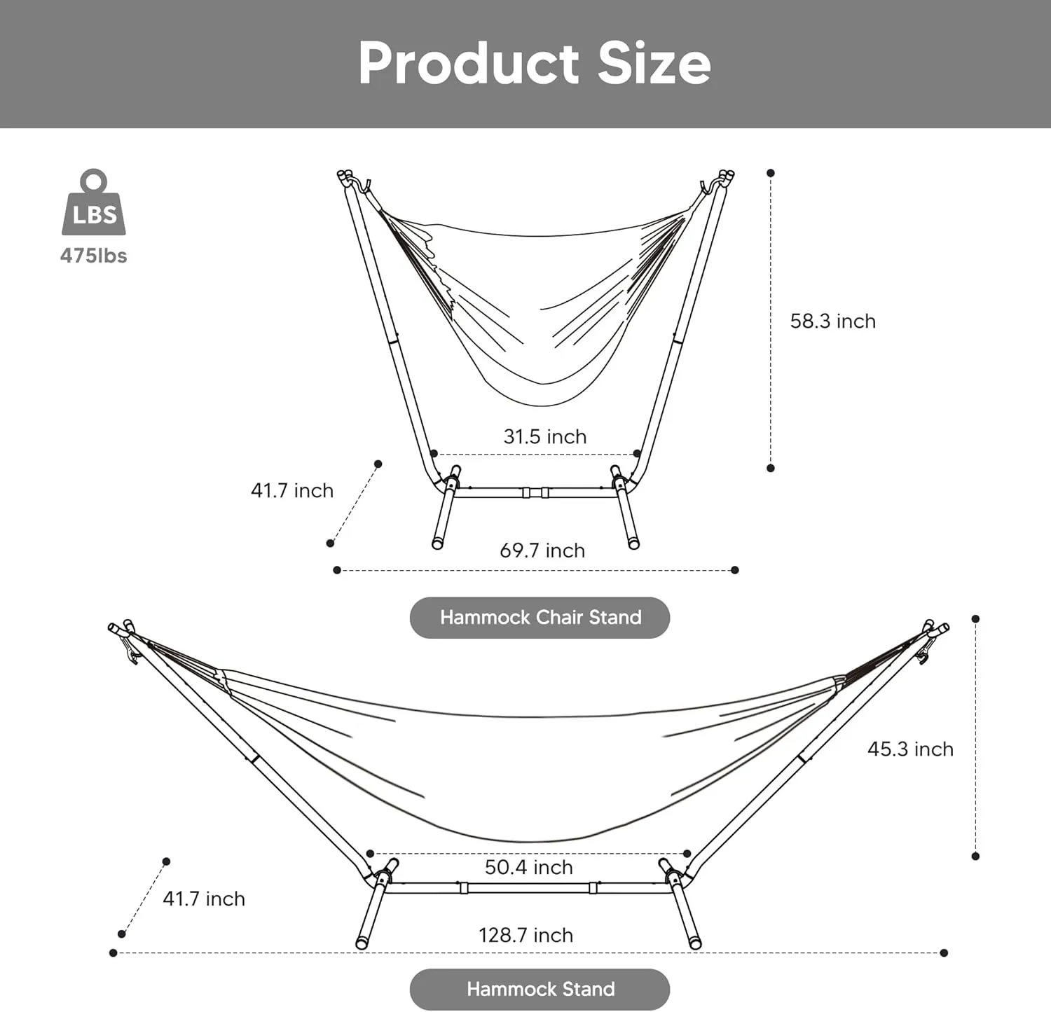 SUNCREAT 2-in-1 Hammocks Convertible Portable Double Hammock with Stand Included, Outdoor Hammock and Stand, Patent Pending, Dark Grey