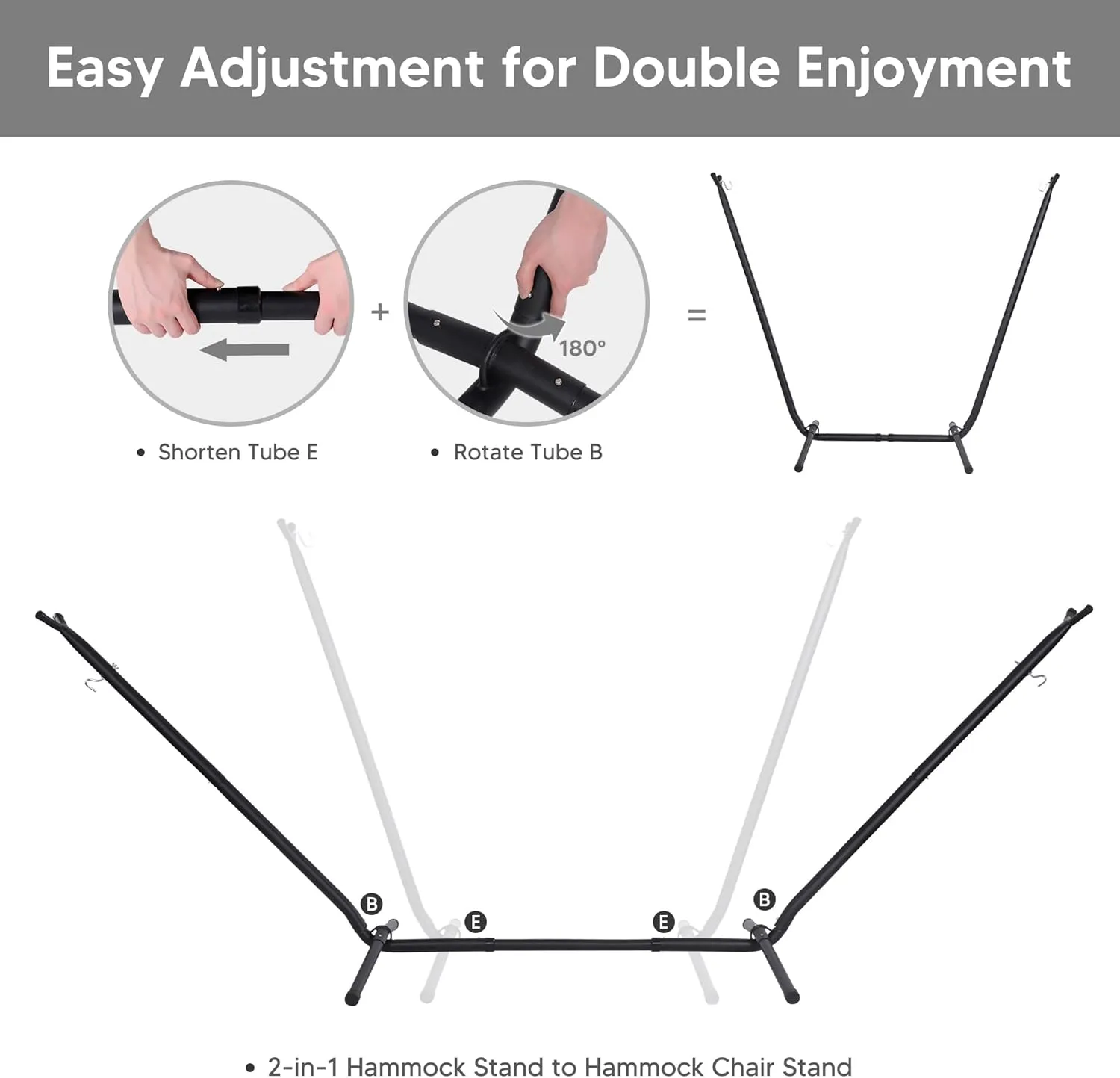 SUNCREAT 2-in-1 Hammocks Convertible Portable Double Hammock with Stand Included, Outdoor Hammock and Stand, Patent Pending, Dark Grey