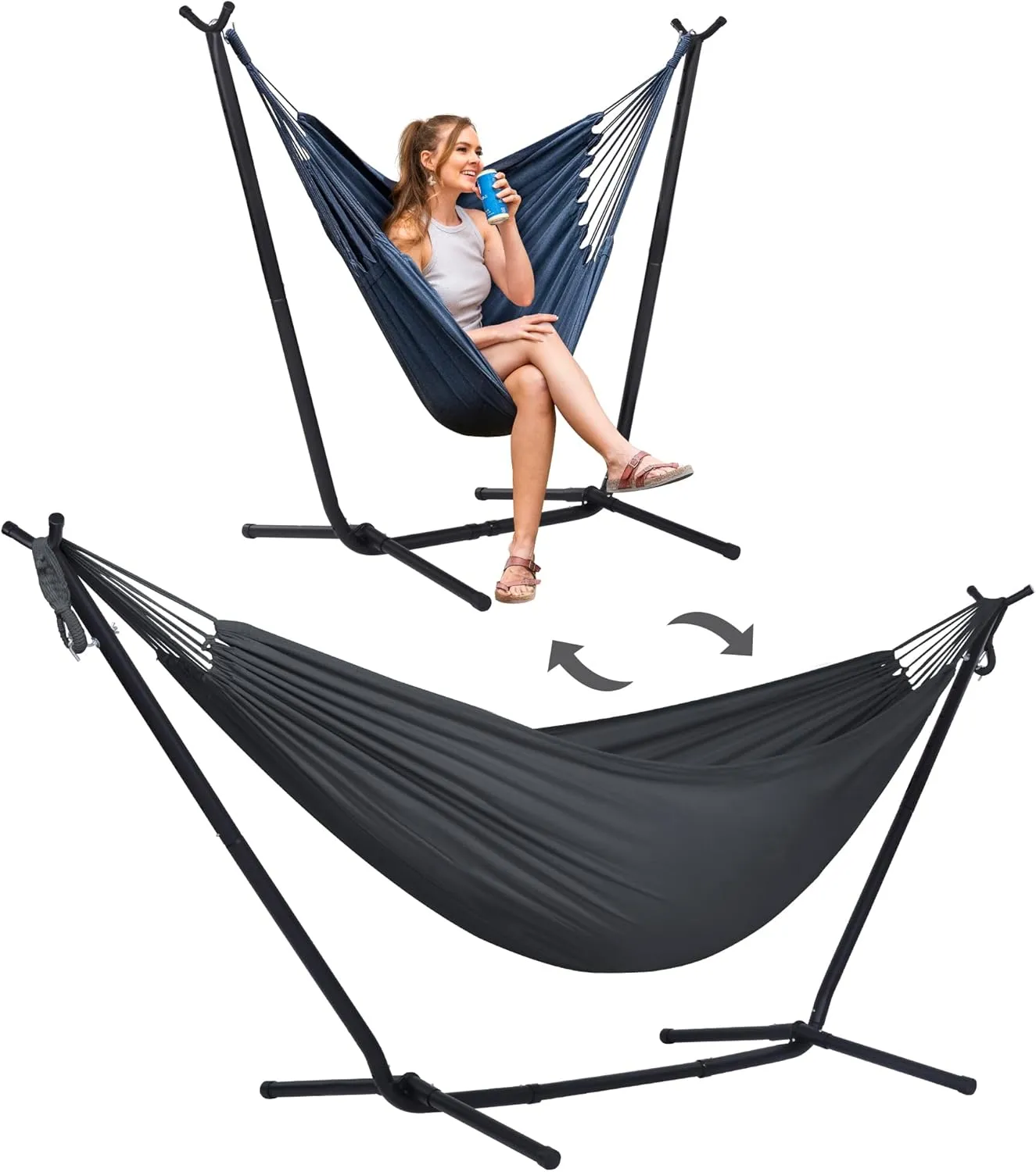 SUNCREAT 2-in-1 Hammocks Convertible Portable Double Hammock with Stand Included, Outdoor Hammock and Stand, Patent Pending, Dark Grey