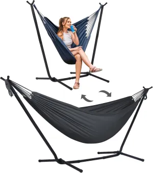 SUNCREAT 2-in-1 Hammocks Convertible Portable Double Hammock with Stand Included, Outdoor Hammock and Stand, Patent Pending, Dark Grey