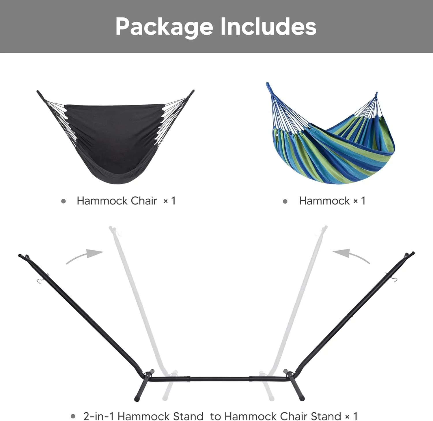 SUNCREAT 2-in-1 Hammocks Hammock Chair with Stand, 475 lbs Capacity, Heavy Duty Two Person Hammock with Stand, Patent Pending, Blue Stripe