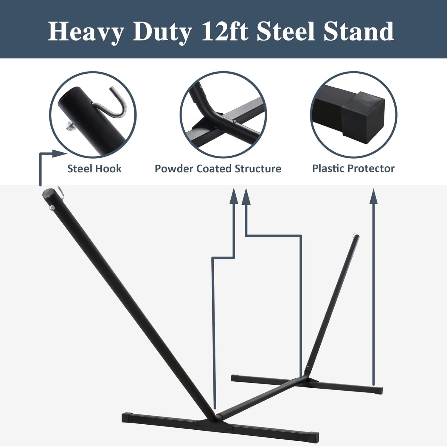SUNCREAT Hammocks for Outside with Stand, Quick Dry Two Person Hammock with Head Pillow, 450 lbs Capacity, Navy