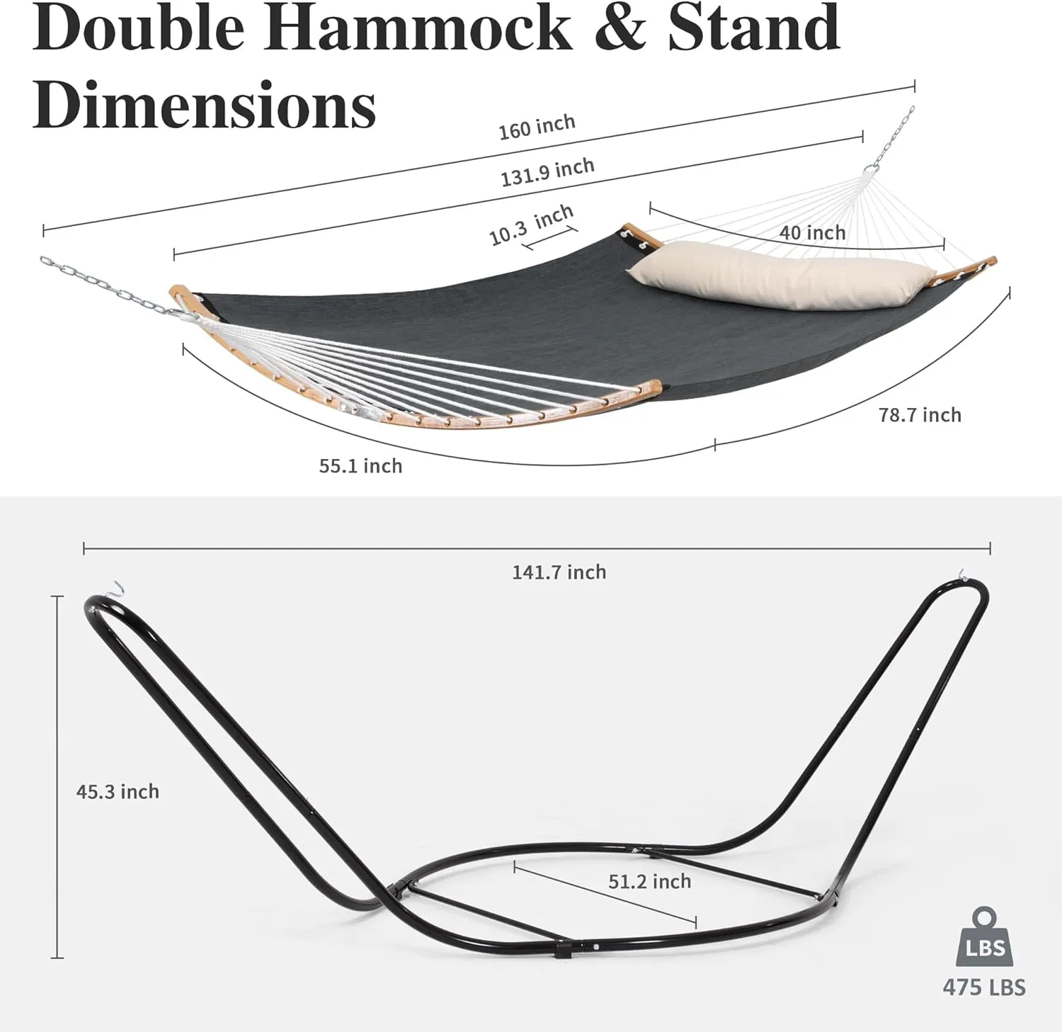 SUNCREAT Hammocks Free Standing Hammock for Outside, Heavy Duty Stand Alone Hammock for Backyard, Patio, Garden, Patent Pending, Dark Gray