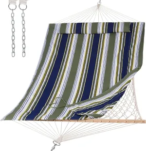SUNCREAT Hammocks Outdoor Double Hammock with Hardwood Spreader Bar, Cotton Rope Hammock with Polyester Pad, Blue&Aqua
