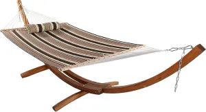 Sunnydaze Double Quilted Fabric Hammock with 13-Foot Curved Arc Wood Stand - 400-Pound Capacity - Sandy Beach