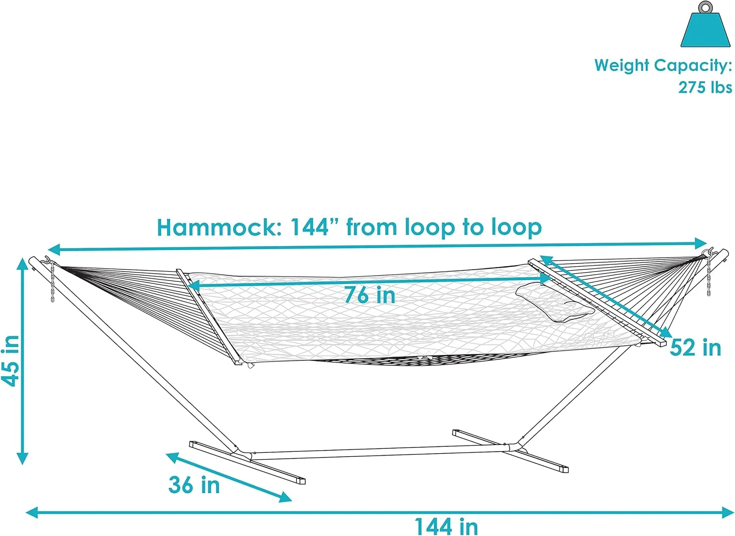 Sunnydaze Rope Hammock with 12-Foot Stand and Hammock Pad - 275-Pound Capacity - Desert Stripe