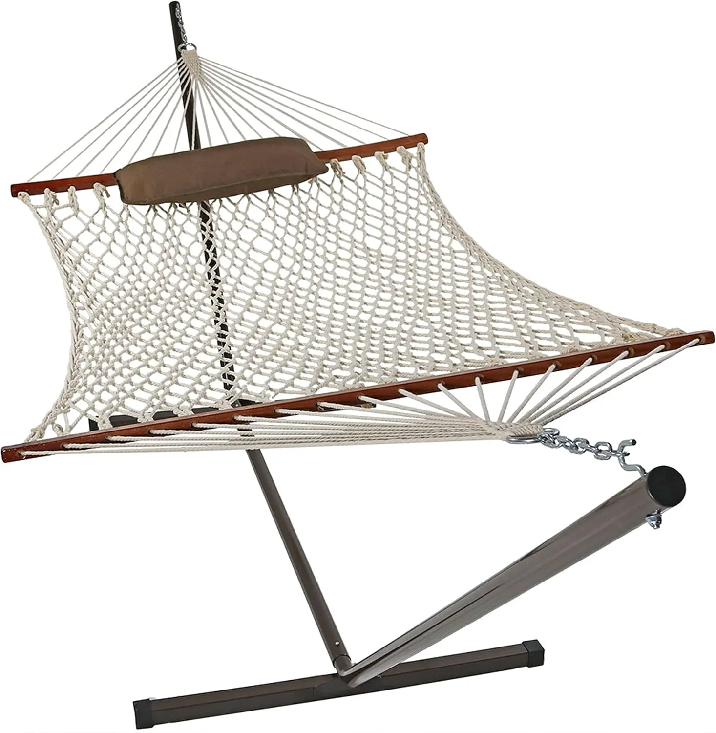 Sunnydaze Rope Hammock with 12-Foot Stand and Hammock Pad - 275-Pound Capacity - Desert Stripe