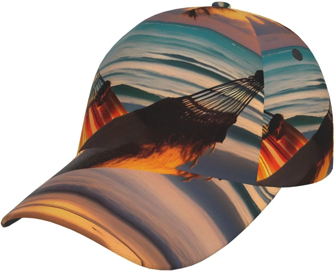 Sunset Beach Hammock Baseball Cap,Adjustable Baseball Cap,Sports Cap,Breathable,Washable,Suitable for Both Men and Women Black