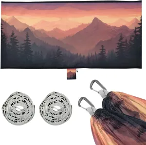 Sunset with Mountains Camping Hammock, Single Portable Hammocks with Tree Straps & Attached Carry Bag, 330Lbs Capacity Perfect for Outside Indoor Hiking Beach Backpack Travel