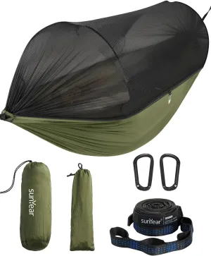 Sunyear Camping Hammock with Net - Double&Single Hammock with House-Like Net- Easy Setup & Pack, Lightweight & Portable, Perfect for Hiking, Backpacking, Outdoor Sleeping