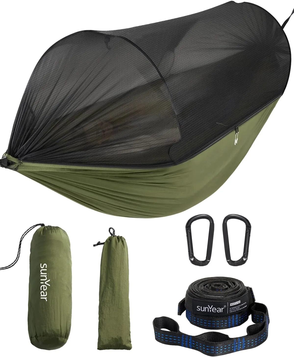 Sunyear Camping Hammock with Net - Double&Single Hammock with House-Like Net- Easy Setup & Pack, Lightweight & Portable, Perfect for Hiking, Backpacking, Outdoor Sleeping