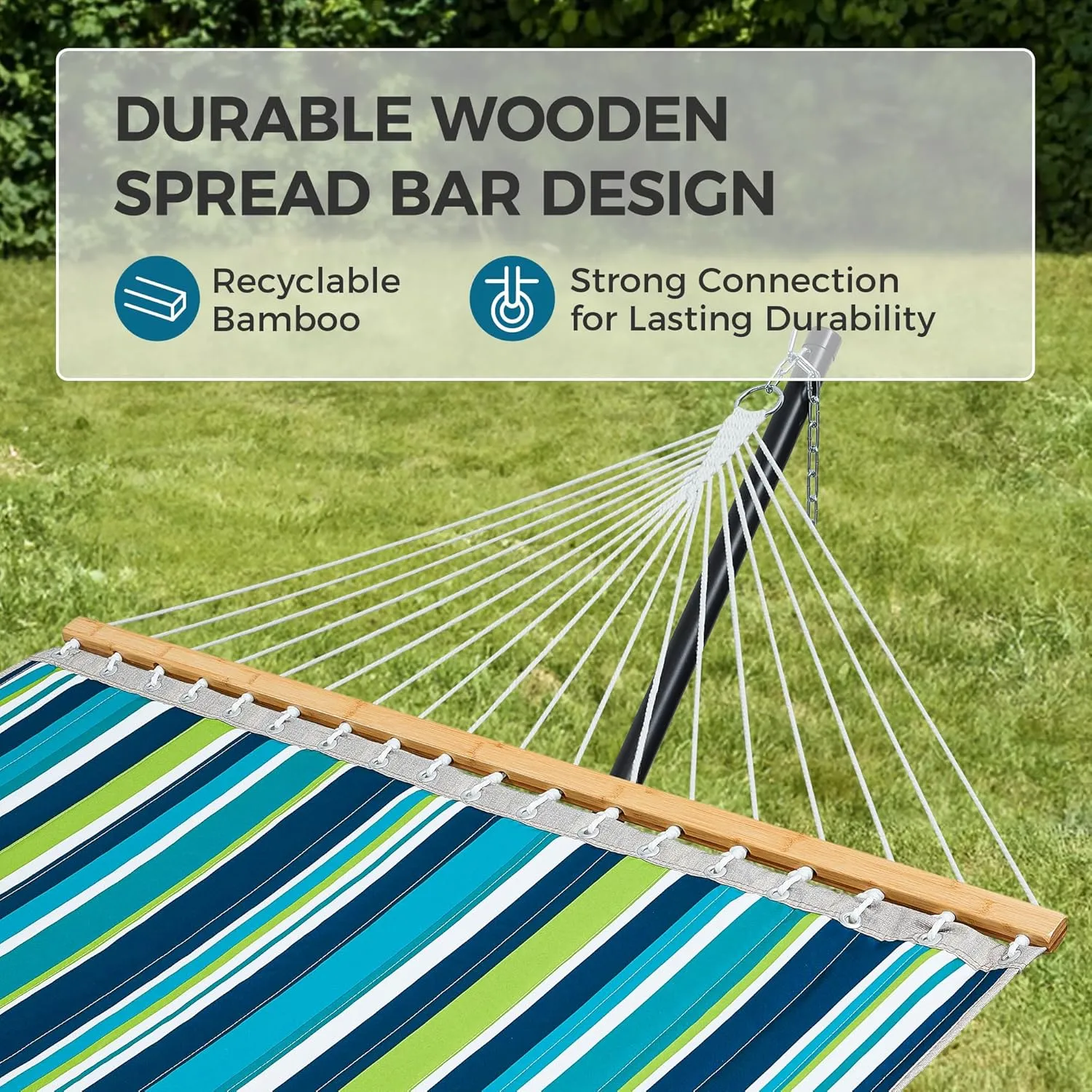 SUPERJARE Hammock with Stand, 2 Person Quilted Outdoor Hammock, Detachable Pillow & Bamboo Spreaders, Portable Hammock with Carrying Bag, Heavy Duty Stand, Perfect for Outside, Patio, Dark Cyan