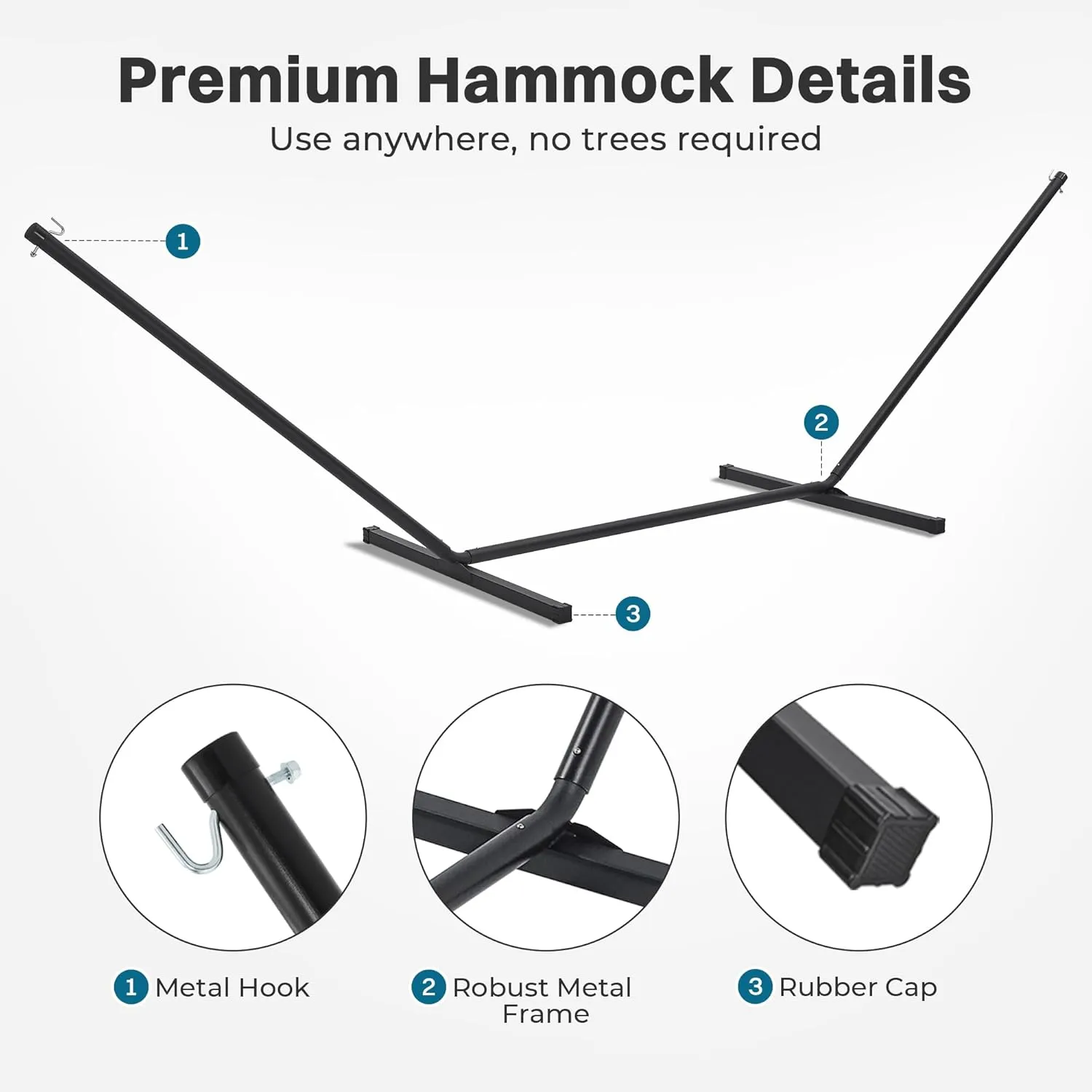 SUPERJARE Hammock with Stand, 2 Person Quilted Outdoor Hammock, Detachable Pillow & Bamboo Spreaders, Portable Hammock with Carrying Bag, Heavy Duty Stand, Perfect for Outside, Patio, Dark Cyan