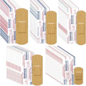 Supervitae 500 Pcs Adhesive Bandages Assorted Sizes Flexible Breathable Bandages Patch for Family First Aid Skin Wrap Finger Wound(Fabric,Natural)