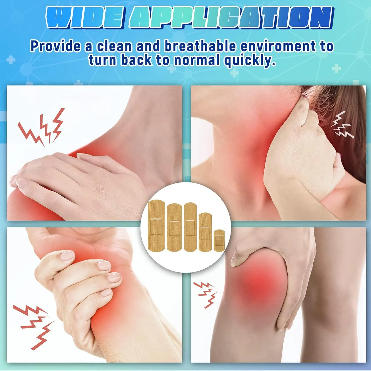 Supervitae 500 Pcs Adhesive Bandages Assorted Sizes Flexible Breathable Bandages Patch for Family First Aid Skin Wrap Finger Wound(Fabric,Natural)