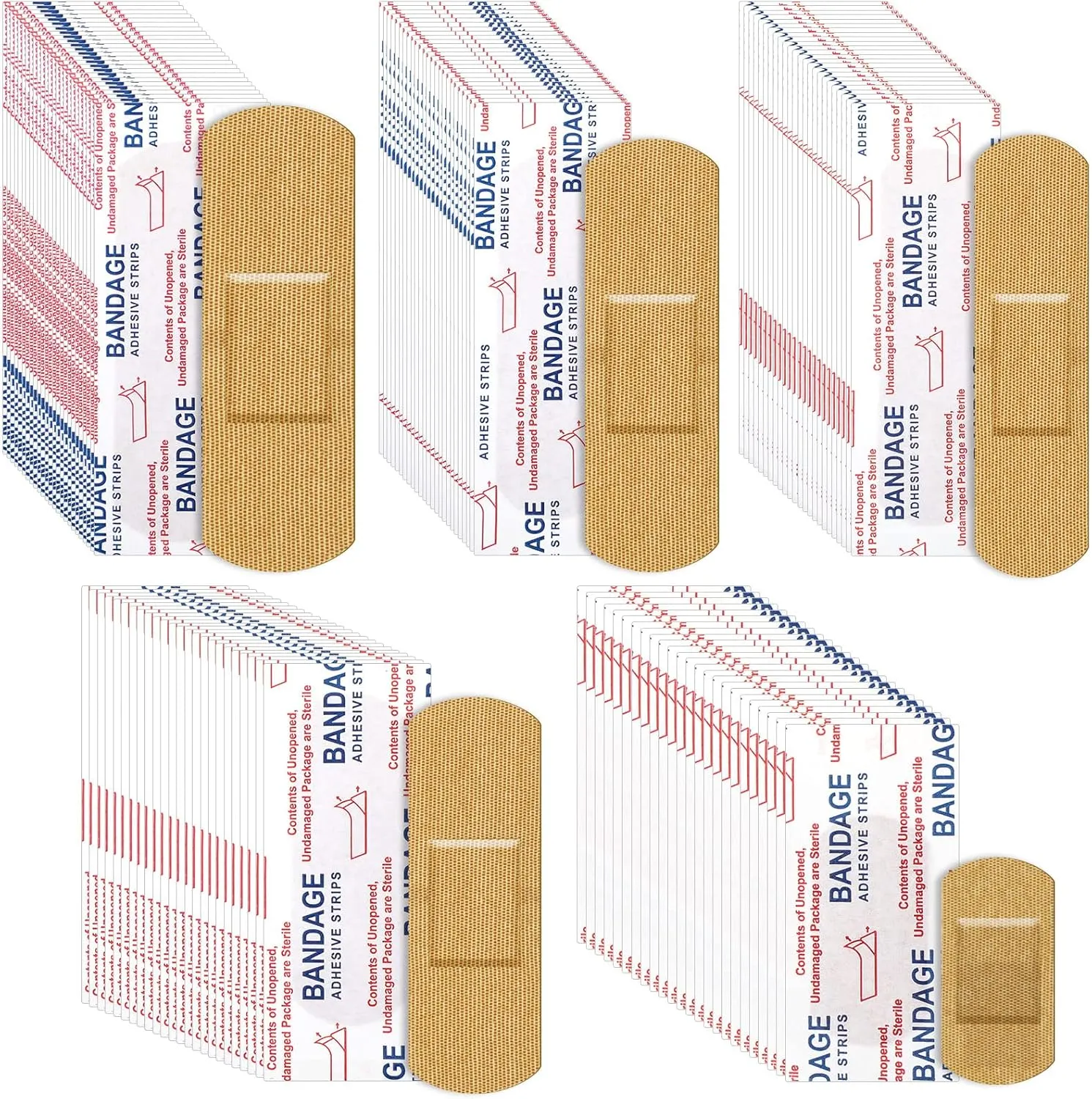 Supervitae 500 Pcs Adhesive Bandages Assorted Sizes Flexible Breathable Bandages Patch for Family First Aid Skin Wrap Finger Wound(Fabric,Natural)