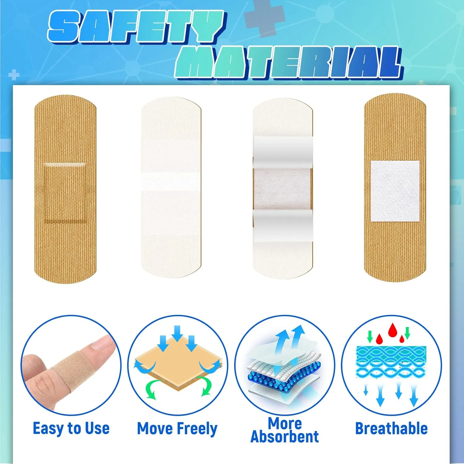 Supervitae 500 Pcs Adhesive Bandages Assorted Sizes Flexible Breathable Bandages Patch for Family First Aid Skin Wrap Finger Wound(Fabric,Natural)