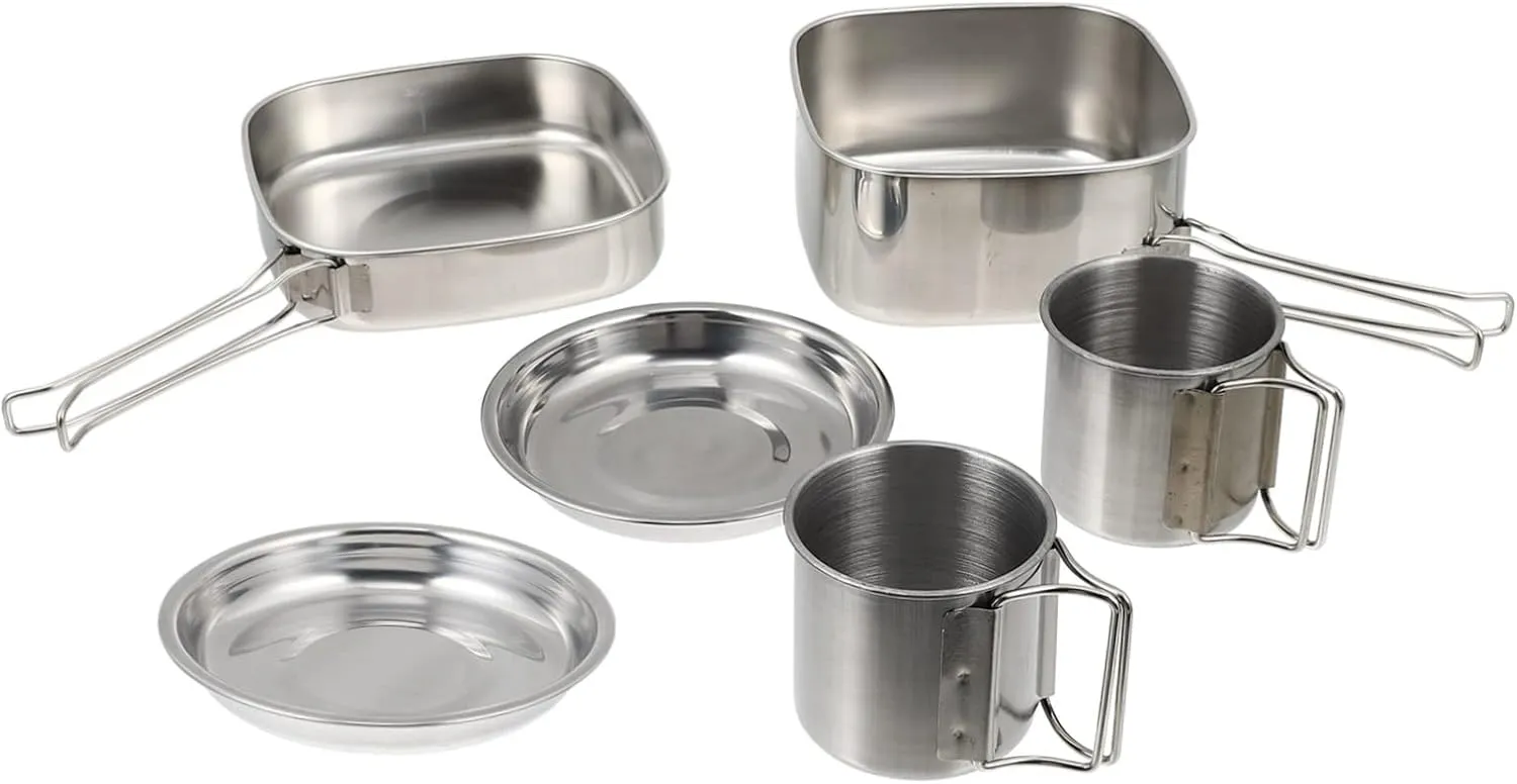 SUPVOX 6pc Outdoor Cooking Pot Set Hiking Cookware Compact Picnic Accessory Easy to Use for Camping Outdoor Activities