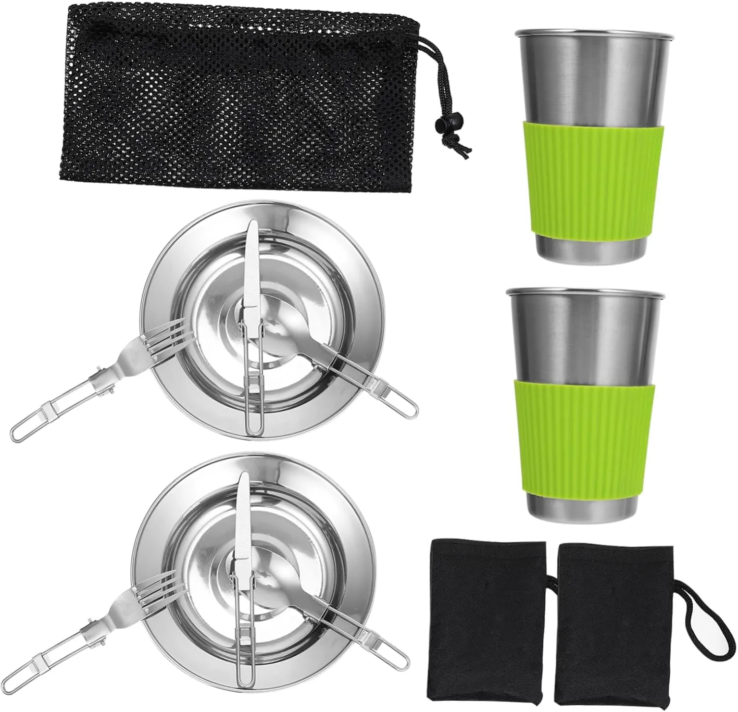 SUPVOX Campfire Spoons Plate Set 11pcs Stainless Steel Camping Utensils Outdoor Dinning Set