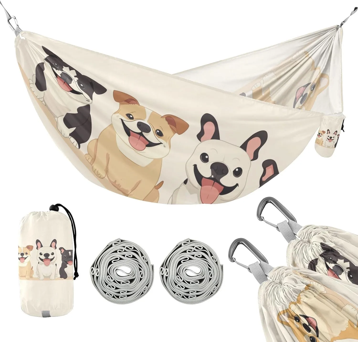 susiyo Portable Camping Hammock Cute Cartoon Dogs Printed Lightweight Hammock Comfortable Travel Swing with Tree Straps for Camping Hiking Backpacking Travel or Beach - Up to 330lbs