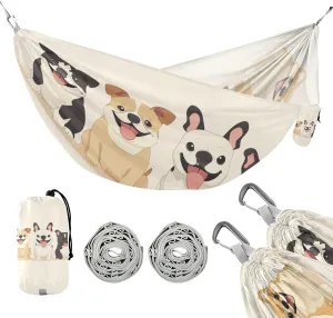 susiyo Portable Camping Hammock Cute Cartoon Dogs Printed Lightweight Hammock Comfortable Travel Swing with Tree Straps for Camping Hiking Backpacking Travel or Beach - Up to 330lbs