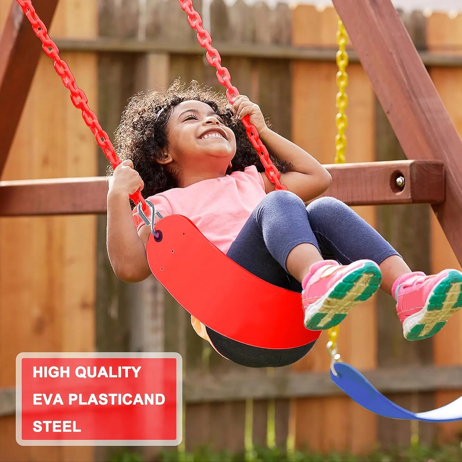 Swing Seat, 66" Heavy Duty Coated Iron Chain Sensory Swing, Therapy Swing Seat,Outdoor Playground Swing Set Accessories with Snap Hooks and Hanging Straps(Red)