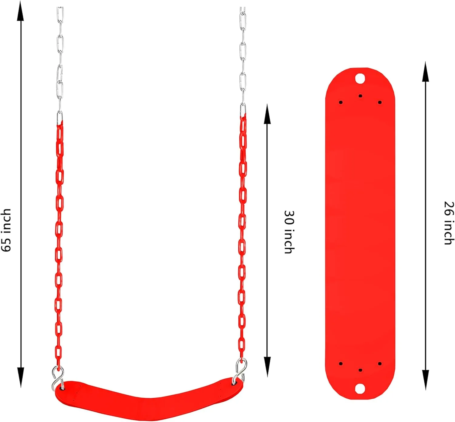 Swing Seat, 66" Heavy Duty Coated Iron Chain Sensory Swing, Therapy Swing Seat,Outdoor Playground Swing Set Accessories with Snap Hooks and Hanging Straps(Red)