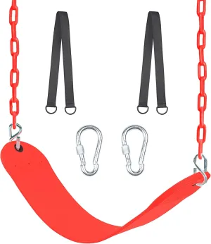 Swing Seat, 66" Heavy Duty Coated Iron Chain Sensory Swing, Therapy Swing Seat,Outdoor Playground Swing Set Accessories with Snap Hooks and Hanging Straps(Red)