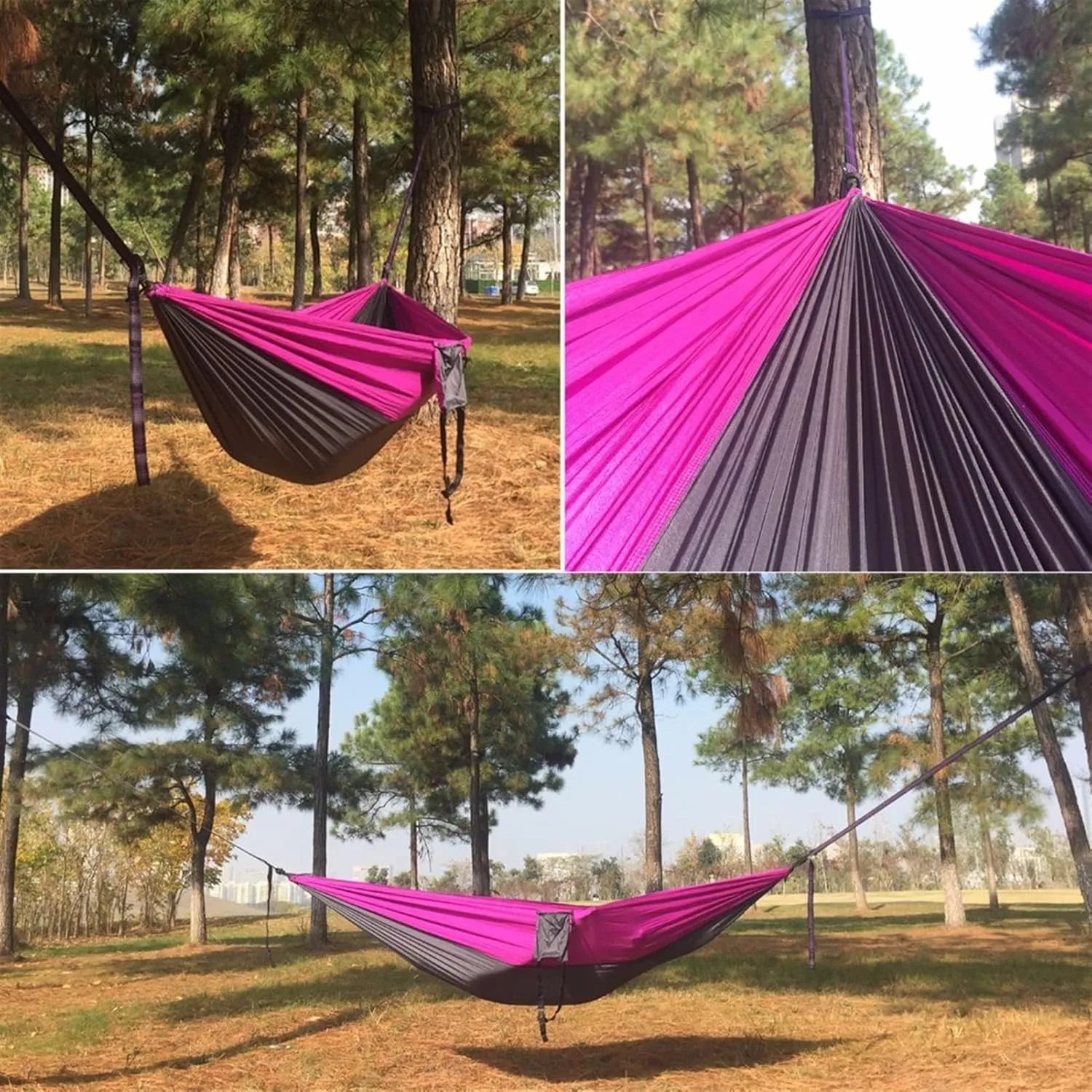 Swing Set Double Parachute Hammock, Nylon Fabric, Portable Army Survival Hammock for Outdoor Travel Camping Swing Seat (Color : Blue and Dark Grey)