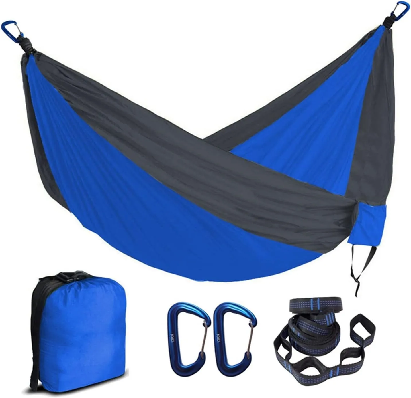 Swing Set Double Parachute Hammock, Nylon Fabric, Portable Army Survival Hammock for Outdoor Travel Camping Swing Seat (Color : Blue and Dark Grey)