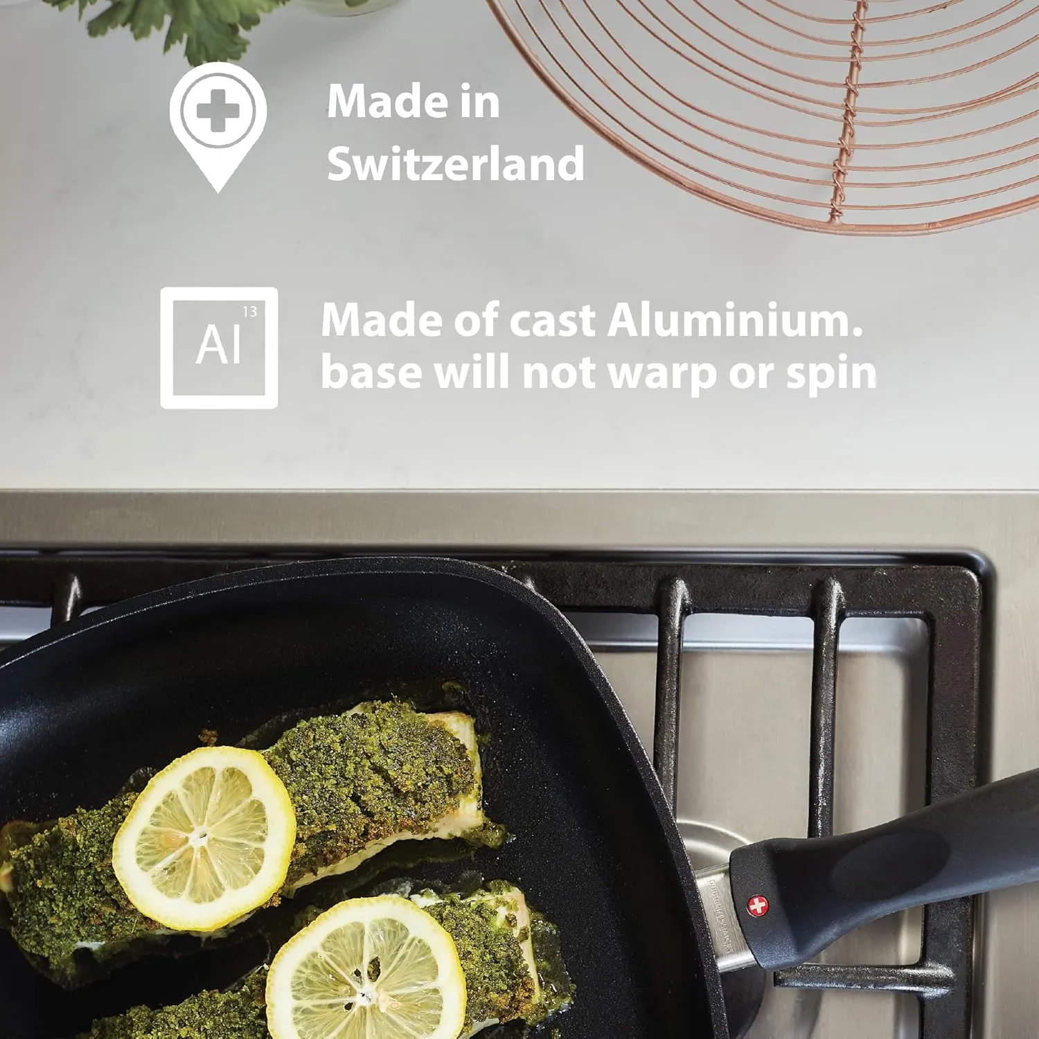 Swiss Diamond Nonstick Saute Pan with Lid, Diamond Coated Aluminum Deep Saute Pan with Lid Features Stainless Steel Handle, Dishwasher & Oven Safe Up To 500 °F, 12.5 Inch, 5.8 Quart