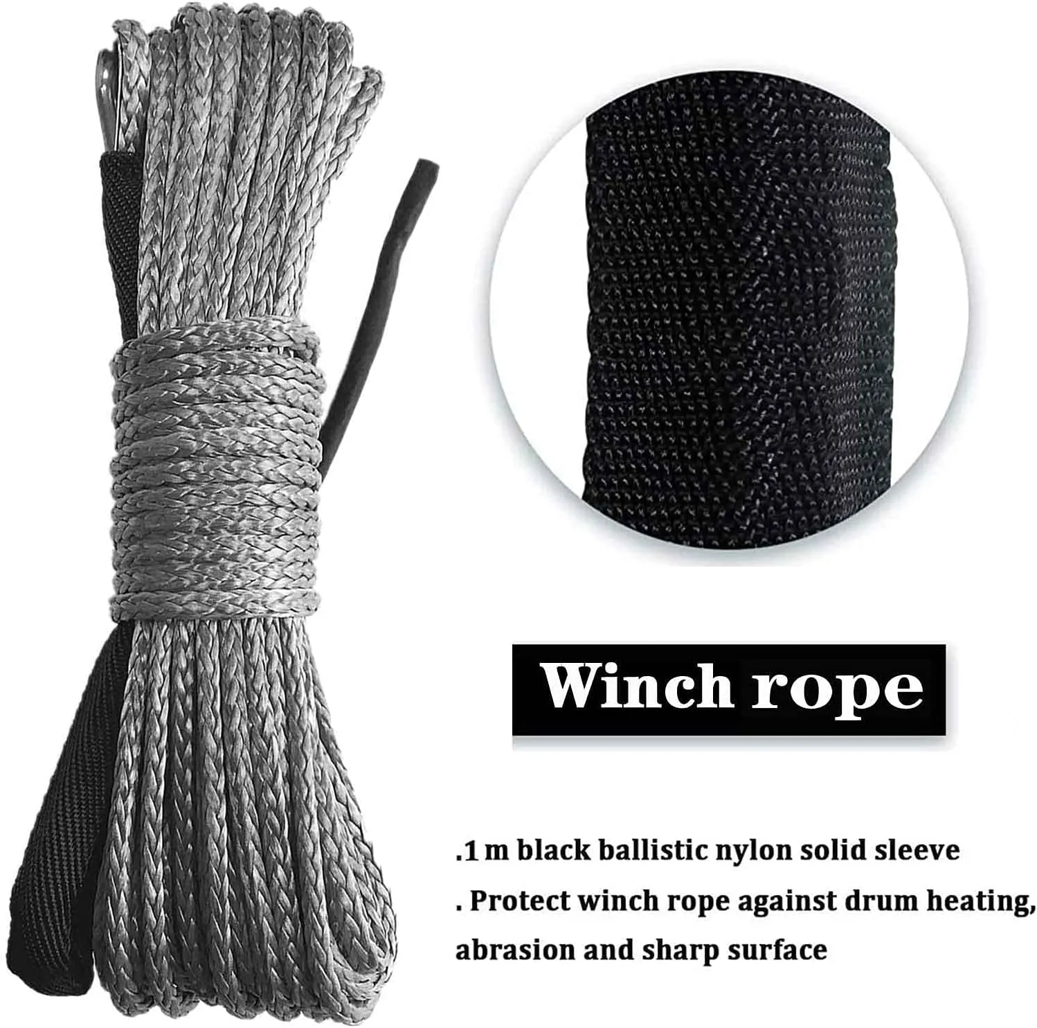 Synthetic Winch Rope 5/16 Inch x 50 ft 8300LBs with Black Protecing Sleeve for ATV UTV SUV Winches Line Cable Rope(Gray)