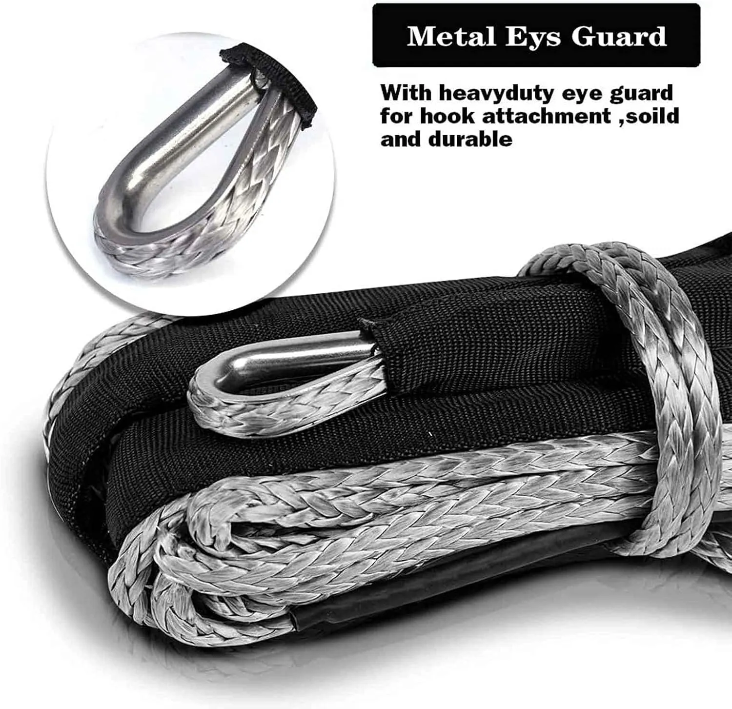 Synthetic Winch Rope 5/16 Inch x 50 ft 8300LBs with Black Protecing Sleeve for ATV UTV SUV Winches Line Cable Rope(Gray)