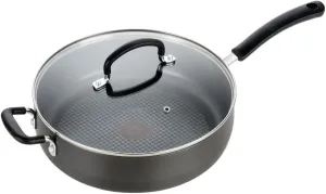 T-fal Ultimate Hard Anodized Non Stick Jumbo Cooker With Lid & Helper Handle 5 Quart, Oven Broiler Safe 400F, Lid Safe 350F, Cookware, Deep Frying Pan, Skillet, Pots and Pans, Dishwasher Safe, Grey